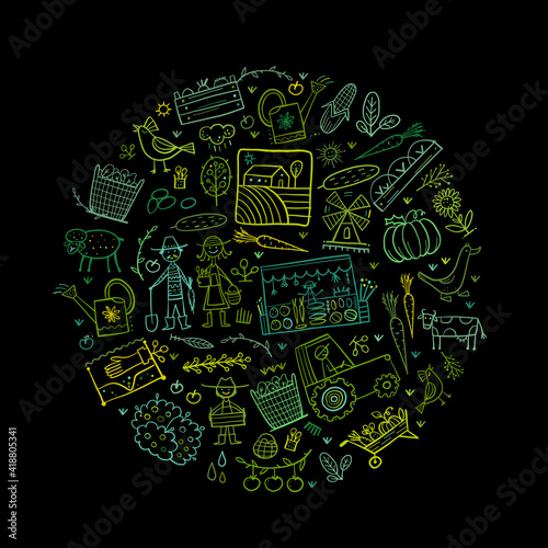 Organic Farm Background For your Design. Harvest Festival. Agriculture collec...