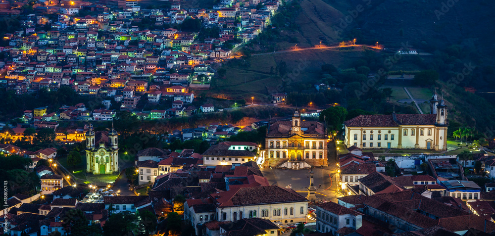 Fototapeta premium A spectacular panoramic night view of Ouro Preto, Brazil.