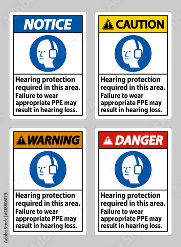 Hearing Protection Required In This Area, Failure To Wear Appropriate PPE May Result In Hearing Loss