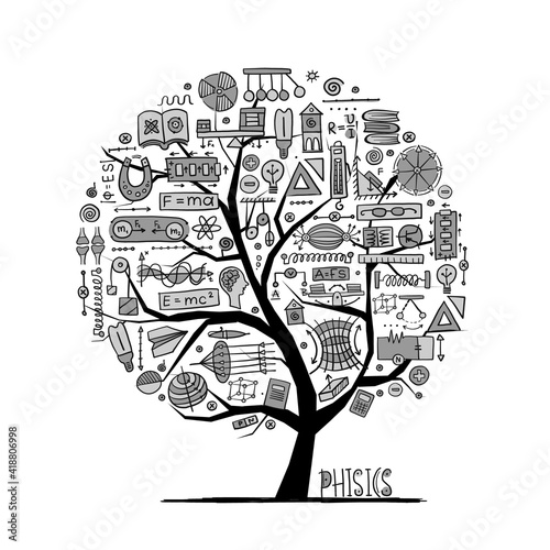 Physics Concept Tree for your design. Icons, sign and symbols.
