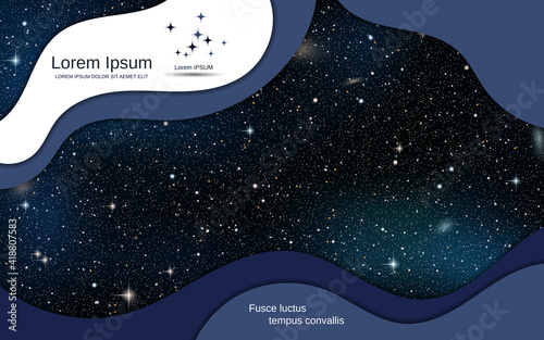 Abstract style 3d paper cut night sky vector background