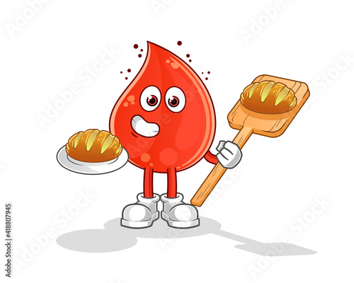 blood drop baker with bread cartoon. cartoon mascot vector