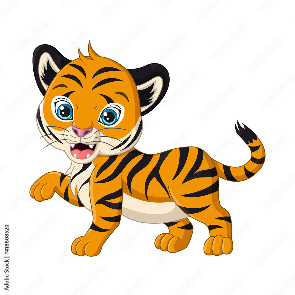 Cute baby tiger cartoon on white background Stock Vector | Adobe Stock