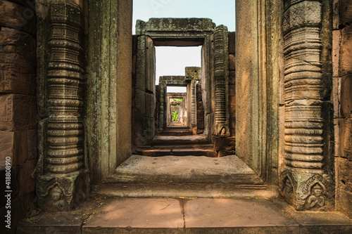 Fotografi An archaeological site that is named Phimai Castle Old relics in Phimai District