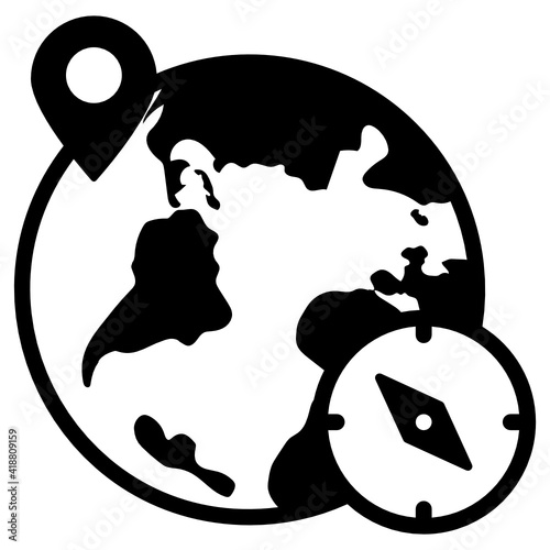 
Location pin and compass denoting glyph icon of geography

