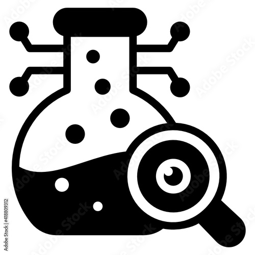
Flask with magnifier denoting solid icon of chemical analysis 

