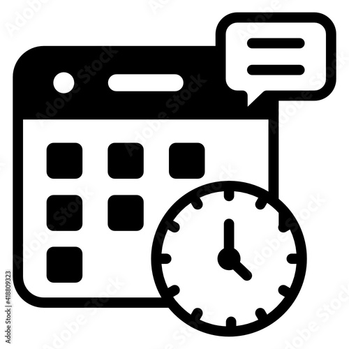 
Calendar with clock denoting glyph icon of schedule 

