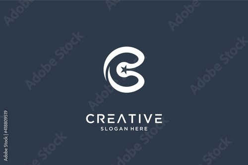 Creative letter c logo design with star symbol