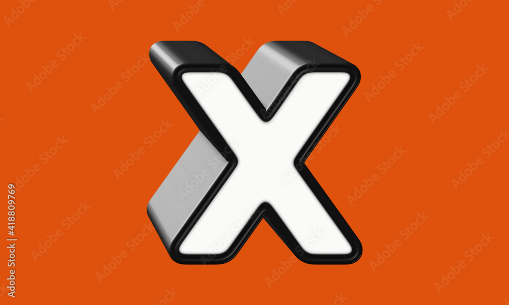 Alphabet letter X, black and white with glossy plastic texture, bold typeface, 3D rendering, textured uppercase abc, creative font design for poster, banner, promotion Alphabet letter X, black and white with glossy plastic texture, bold typeface, 3D rendering, textured uppercase abc, creative font design for poster, banner, promotion