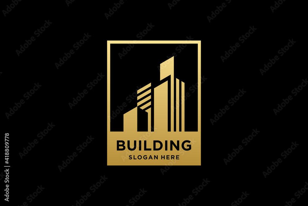 Golden building architecture logo design