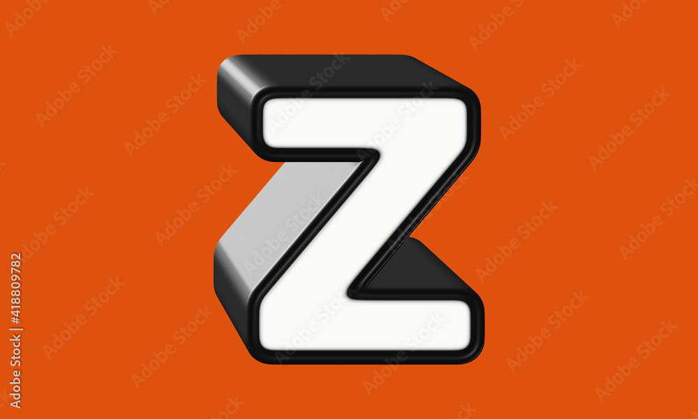 Alphabet letter Z, black and white with glossy plastic texture, bold typeface, 3D rendering, textured uppercase abc, creative font design for poster, banner, promotion	
