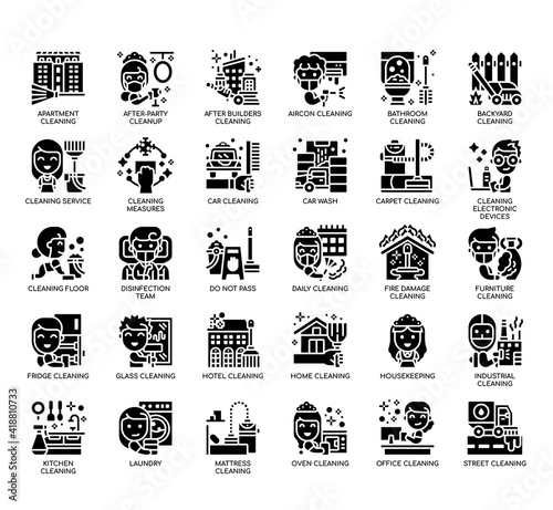 Set of cleaning thin line and pixel perfect icons for any web and app project.