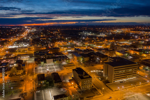 Aerial View of Aberdeen, South Dakota at Dusk