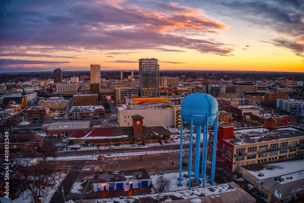 Aerial View of Fargo Skyline at Dusk Stock Photo | Adobe Stock