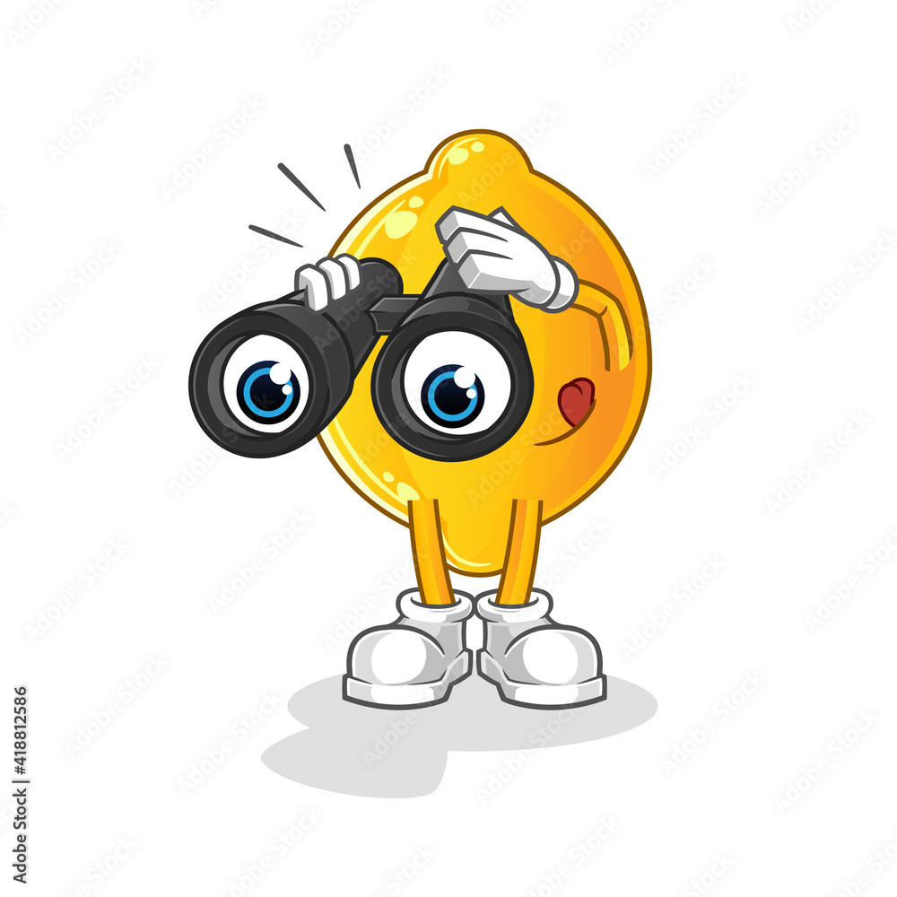 lemon with binoculars character. cartoon mascot vector