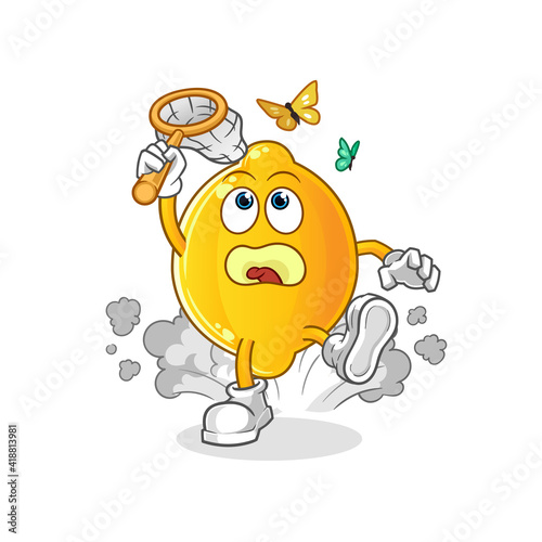lemon catch butterfly illustration. character vector