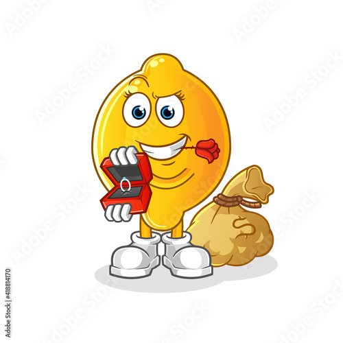 lemon propose and holding ring character. cartoon mascot vector