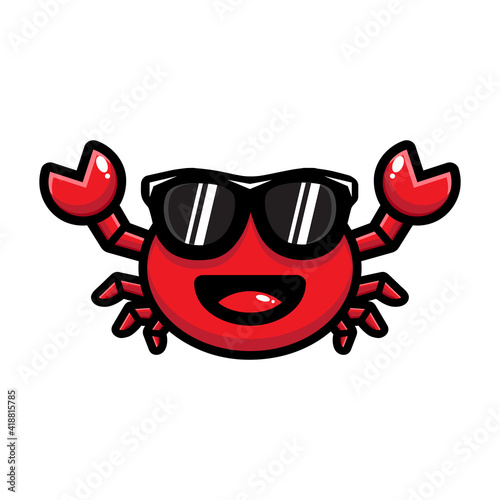 Vector design of cute and cool cartoon crab animal wearing sunglasses