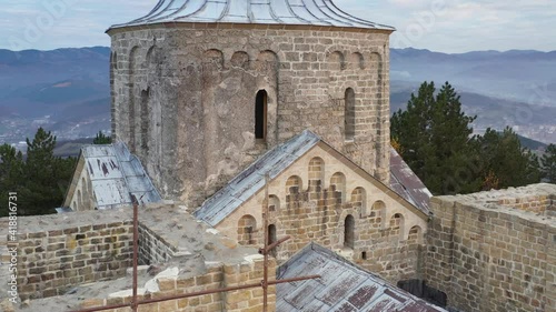 Beautiful old Durdevi Stupovi Monastery in Novi Pazar, Serbia, aerial view photo