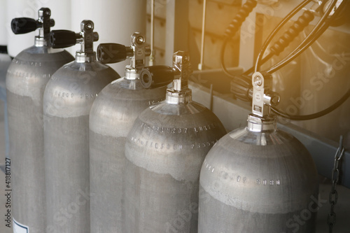 Oxygen tank being filled with oxygen