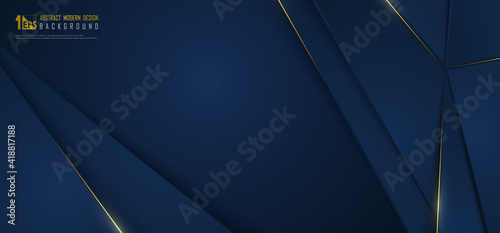 Abstract wide gradient blue luxury design of overlap template with gold line background. Overlapping with tech cover header template. illustration vector