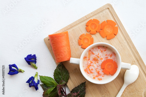 Slika na platnu mix rice gruel and carrot healthy foods health care for baby eats breakfast  dec
