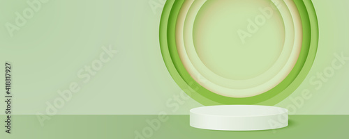 Cylinder podium on green background.Abstract minimal scene with geometric shape of rou