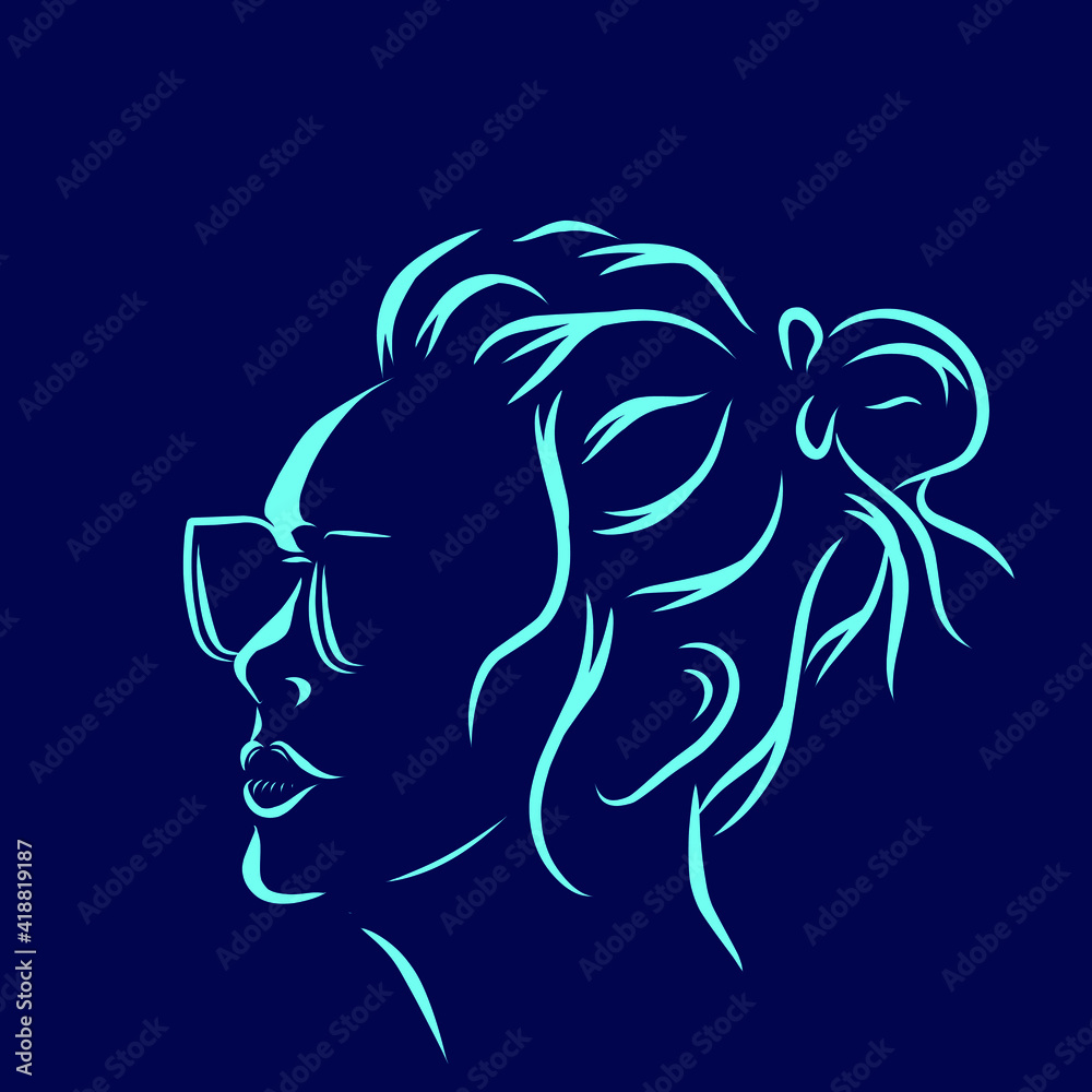 Woman vector silhouette line pop art potrait logo colorful design with dark background. Abstract vector illustration.