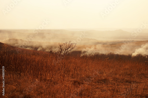 Fototapeta Naklejka Na Ścianę i Meble -  Fire burns the dry Flint Hills of Kansas