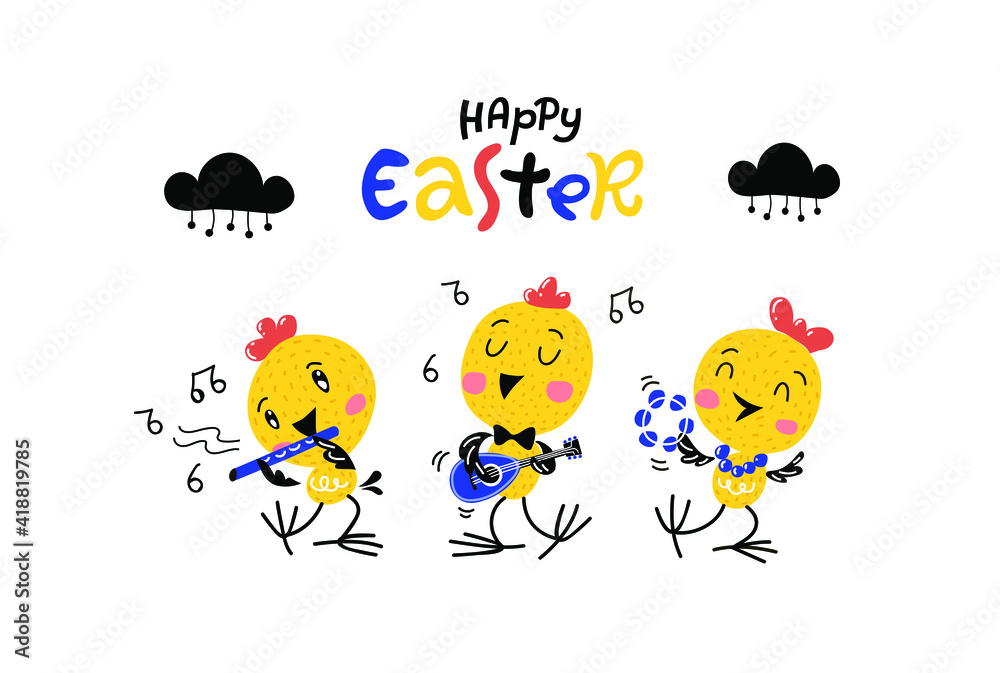 Happy Easter handwritten lettering poster, card, invitation, banner. Vector illustration EPS 10.