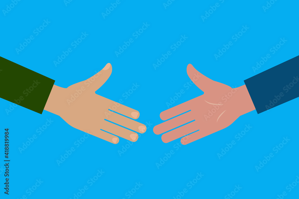 two hands blue background. Business success concept. Teamwork concept vector illustration. Stock image. EPS 10.