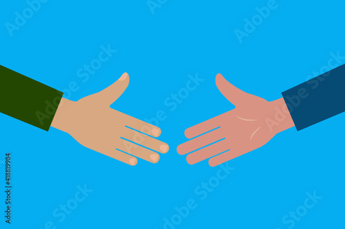 two hands blue background. Business success concept. Teamwork concept vector illustration. Stock image. EPS 10.