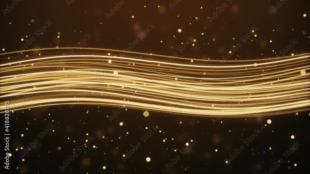Cinematic moving particles floating wave moving and flickering particles Line. Generate Abstract particle wave form animation on black Loop background. 4K motion graphic screen saver seamless.