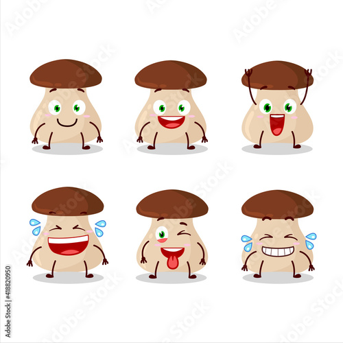 Cartoon character of boletus edulis with smile expression