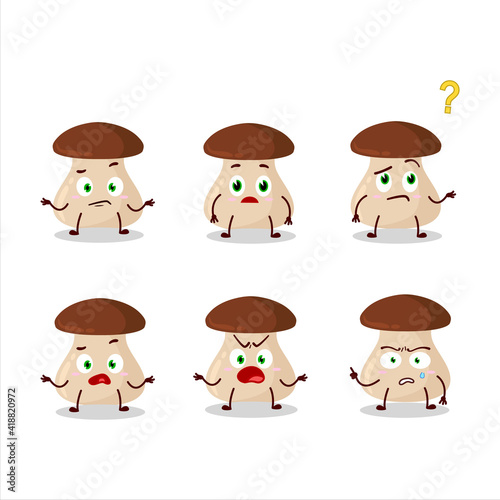 Cartoon character of boletus edulis with what expression