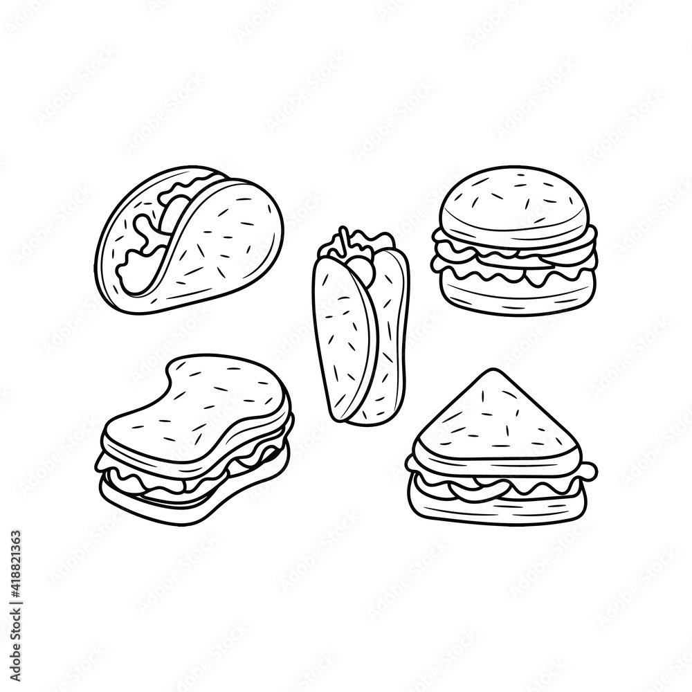 Fast food vector illustration, simple hand drawn meal food Line Icon Fast food vector illustration, simple hand drawn meal food Line Icon