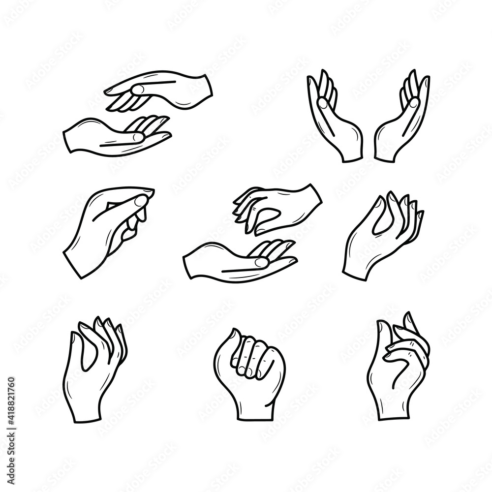 Obraz premium Hand gesture vector illustration, simple hand drawn Line Icon set