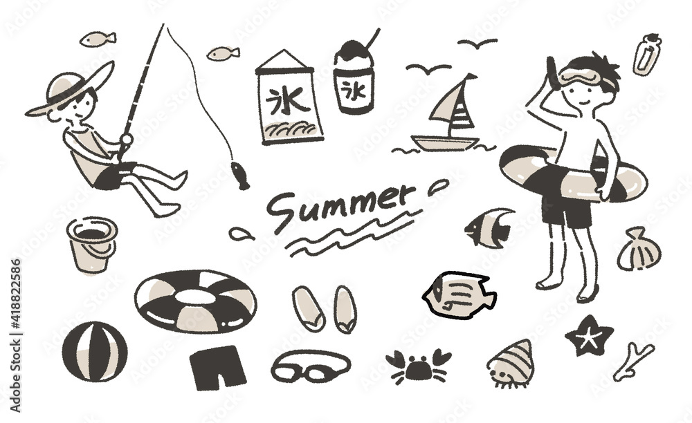 海や川の夏のシンプルイラストセット Stock Vector Adobe Stock