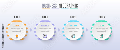 Línea infográfica con 4 opciones. Diagrama infográfico de negocios. Plantilla vectorial de línea del tiempo con iconos. photo