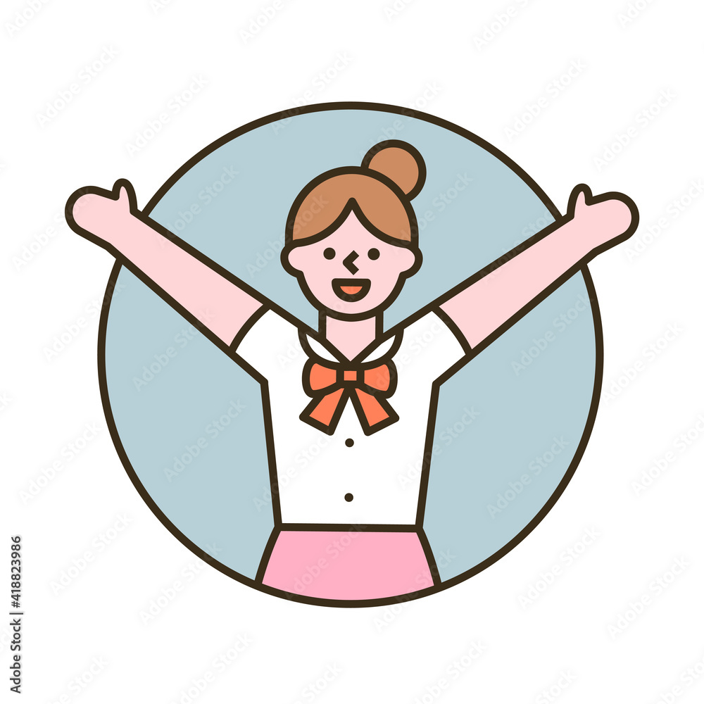 A girl is smiling with her arms raised. flat design style minimal vector illustration. A girl is smiling with her arms raised. flat design style minimal vector illustration.