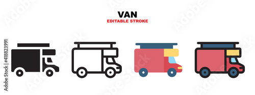 Van icon set with different styles. Editable stroke and can be used for web, mobile, ui and more.