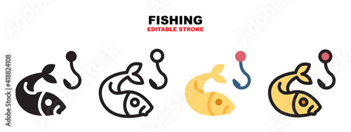 Fishing icon set with different styles. Editable stroke and can be used for web  mobile  ui and more.