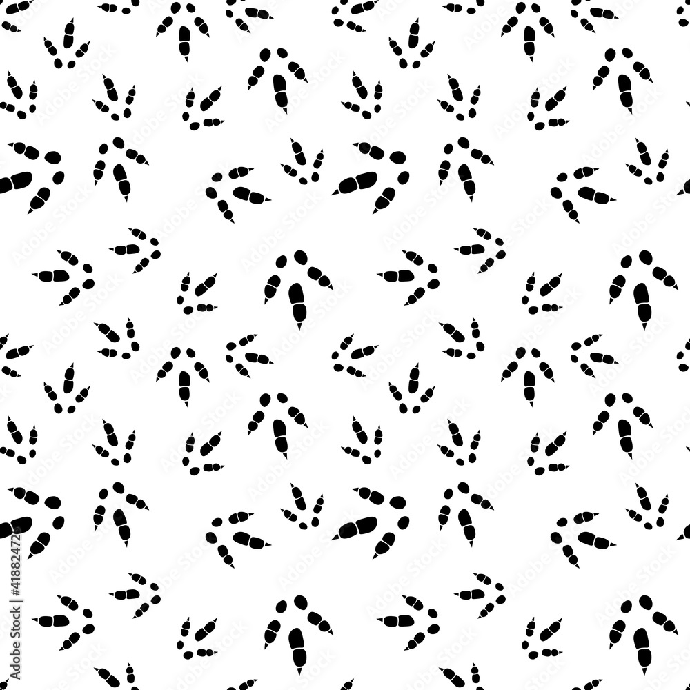 Dinosaur footprint tracks. Minimal seamless pattern. Background with