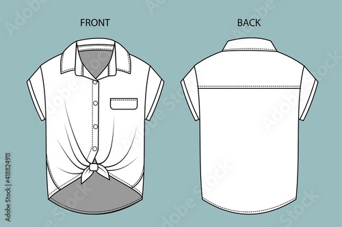 Women's Top Fashion Flat Sketch. blouse front and back view.