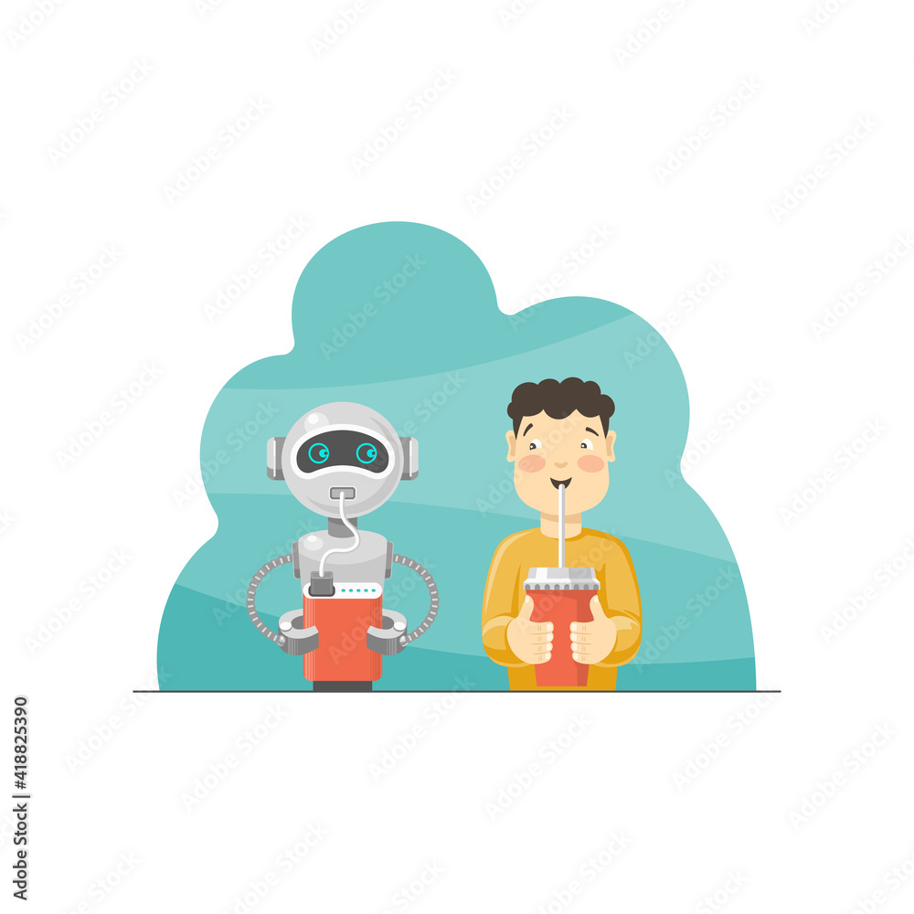 Boy and robot. Humorous conceptual vector illustration. Boy and robot. Humorous conceptual vector illustration.