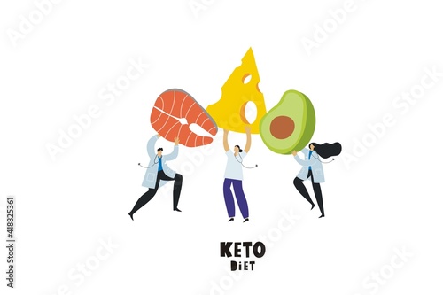 Nutritionist doctor diet plan. Vector flat illustration healthy food and people. Nutritionist doctor with green vegetables in a smoothie blender.