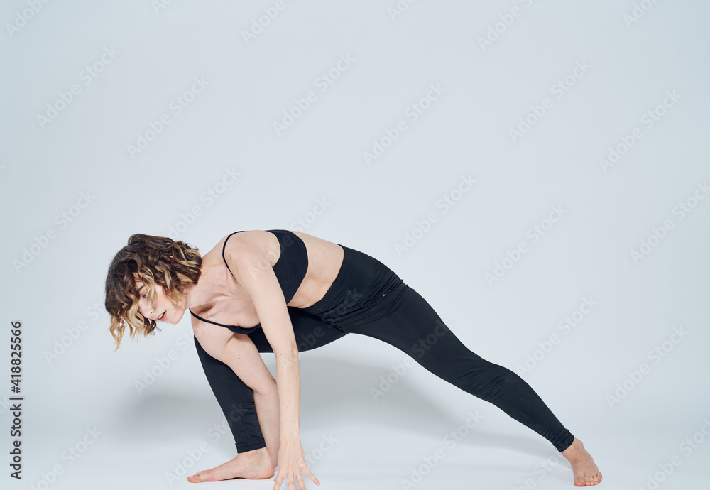Yoga lunges forward right leg woman sport gymnastics