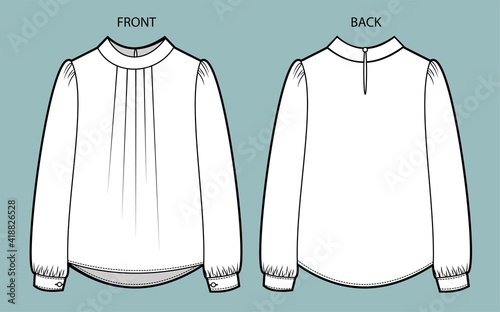 Women's Top Fashion Flat Sketch. blouse front and back view.