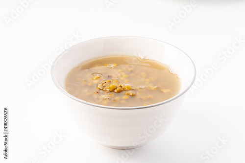 Fresh mung bean porridge on pure white background