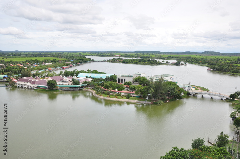 Rice field tourist attractions in thailand Helicopter photos